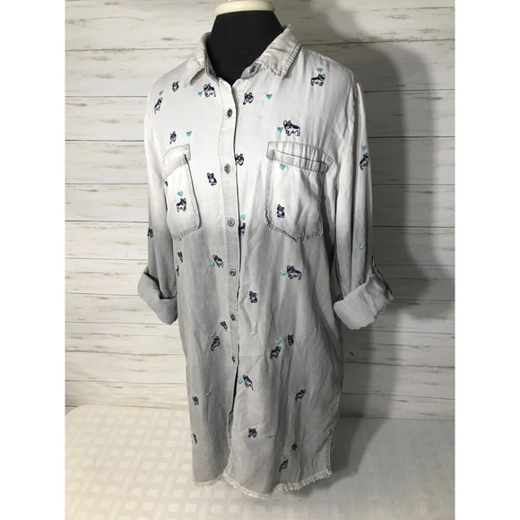 BILLY T LARGE Womens Long Button Shirt 100% LYOCELL Embroidered PUG DOG Hearts - Picture 14 of 16